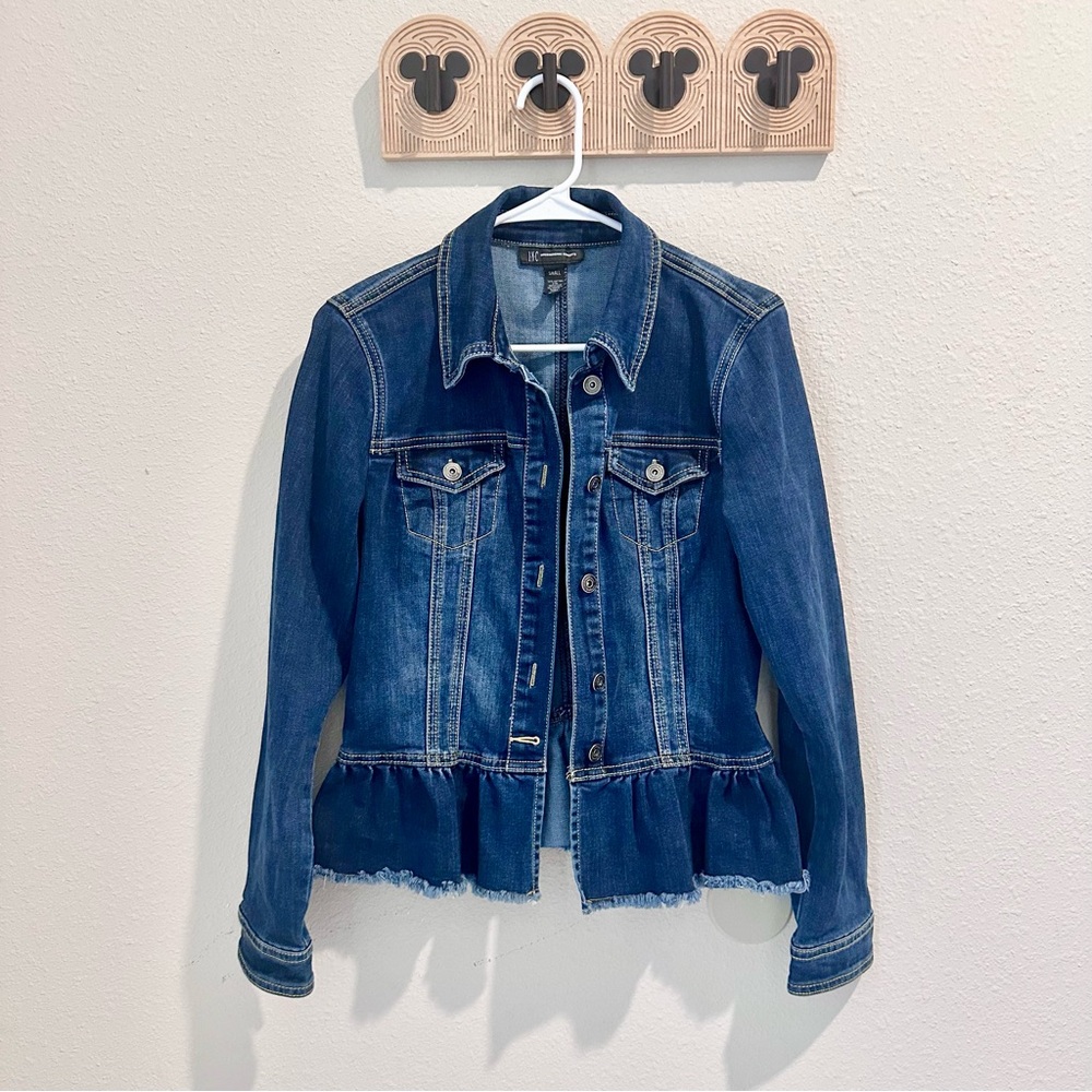 INC International Concepts Blue Denim Jacket with Peplum Hem